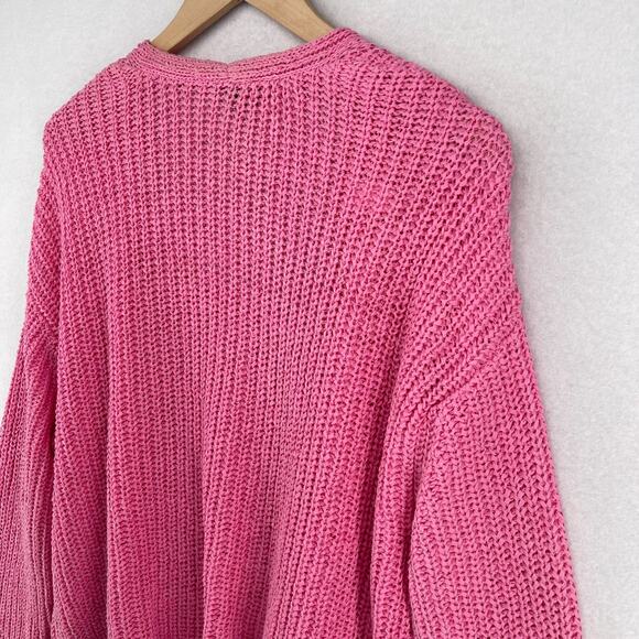 TALBOTS Sweater XL Tape Yarn Open Front Cardigan Cotton Blend Pink - Picture 7 of 13